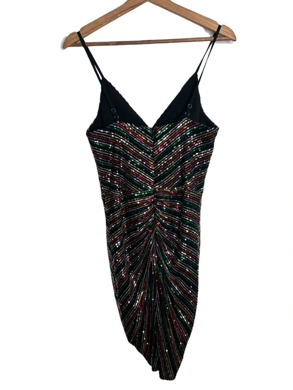 Dress the Population Viviane Rainbow Sequin Ruched Mini Dress Size Medium - Picture 4 of 10